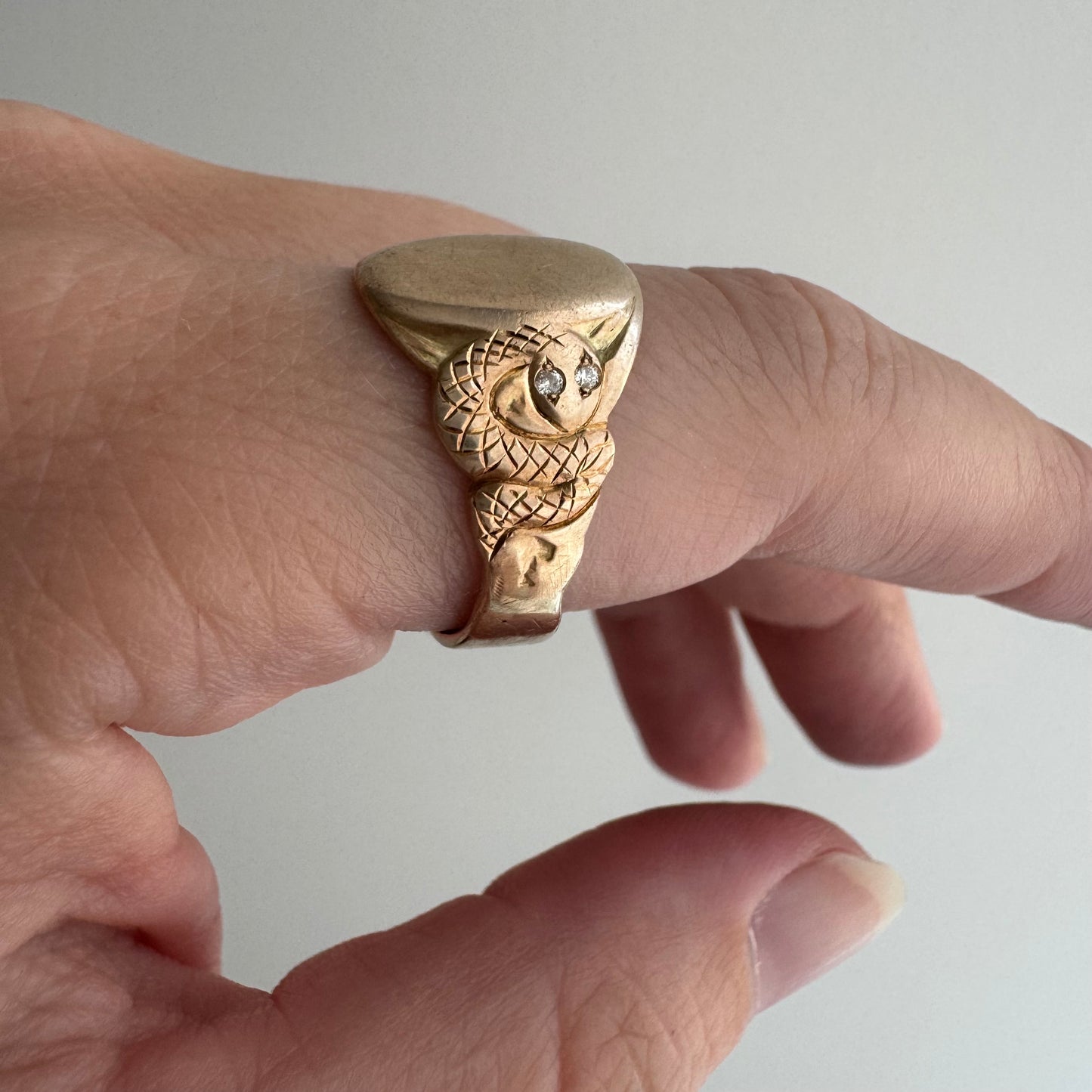 reimagined V I N T A G E // subtle slither / 10k turn of the century blank signet ring with reworked snake shoulders / size 8ish