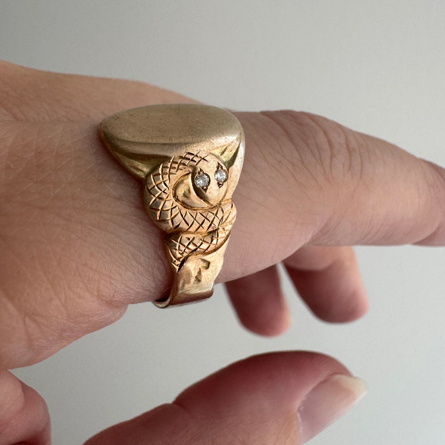 reimagined V I N T A G E // subtle slither / 10k turn of the century blank signet ring with reworked snake shoulders / size 8ish