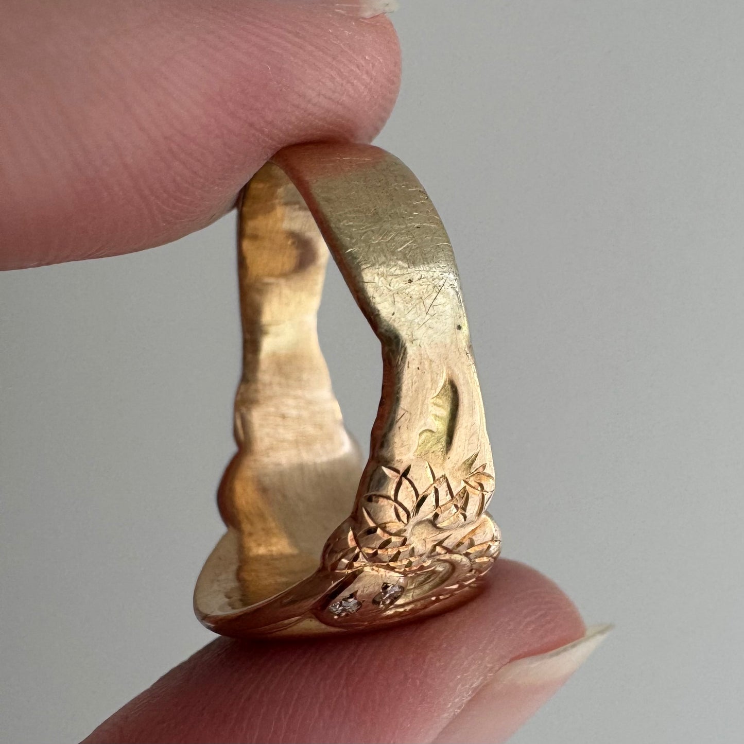 reimagined V I N T A G E // subtle slither / 10k turn of the century blank signet ring with reworked snake shoulders / size 8ish