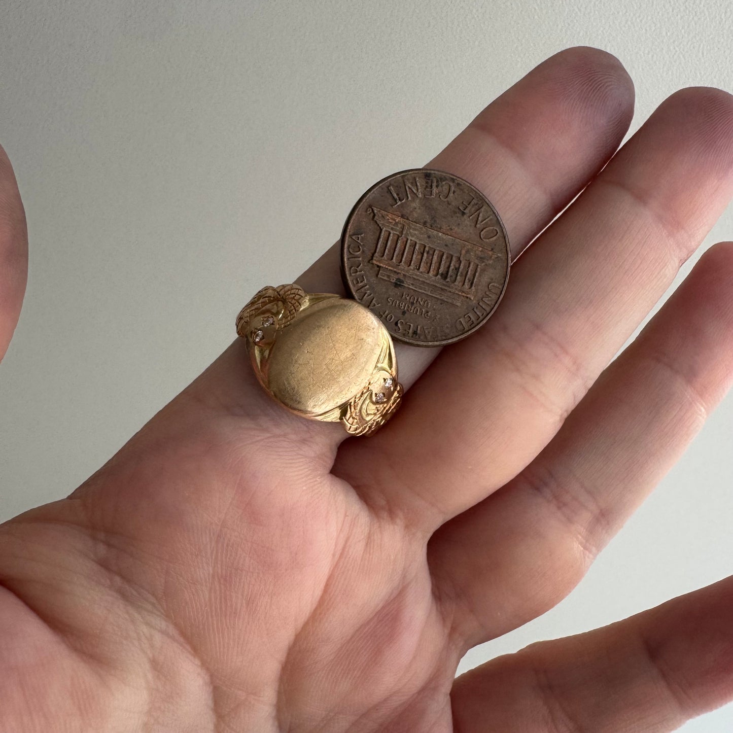 reimagined V I N T A G E // subtle slither / 10k turn of the century blank signet ring with reworked snake shoulders / size 8ish