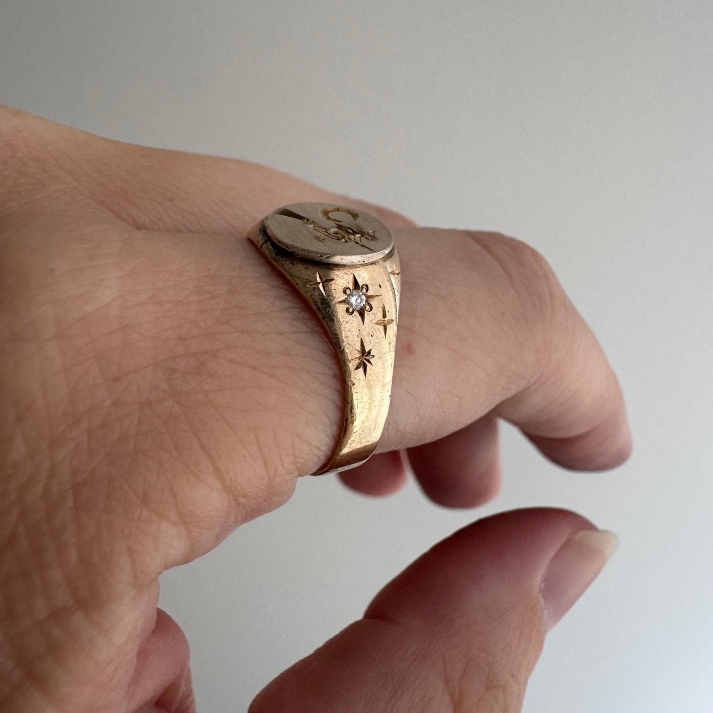reimagined V I N T A G E // the best witch / 10k yellow gold and diamond witch signet ring / size 7 to 7.5