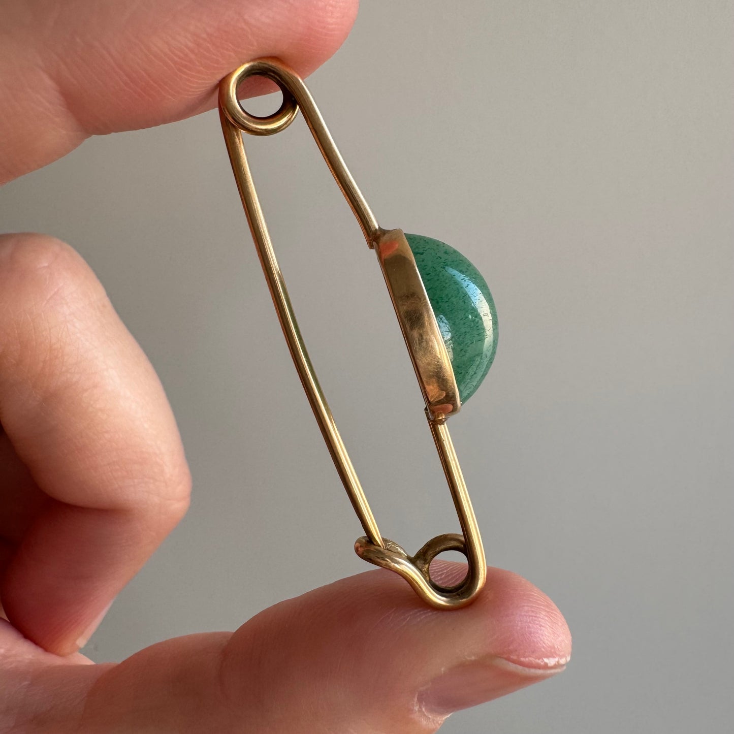 A N T I Q U E // making connections / 14k yellow gold and aventurine safety pin / charm holder or sweater pin or chain extender or clasp or ...