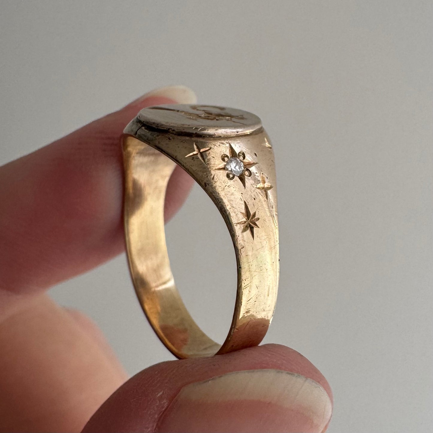 reimagined V I N T A G E // the best witch / 10k yellow gold and diamond witch signet ring / size 7 to 7.5