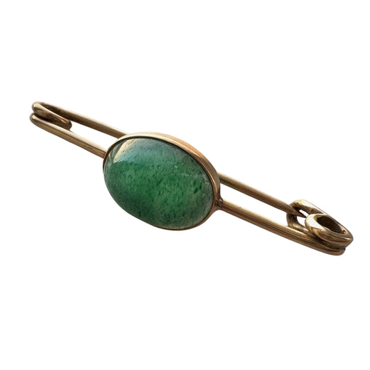A N T I Q U E // making connections / 14k yellow gold and aventurine safety pin / charm holder or sweater pin or chain extender or clasp or ...