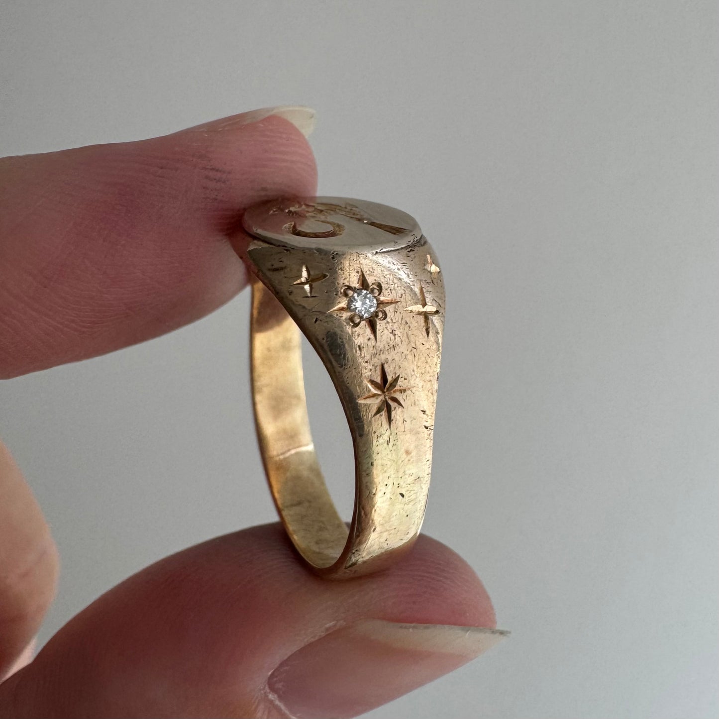 reimagined V I N T A G E // the best witch / 10k yellow gold and diamond witch signet ring / size 7 to 7.5