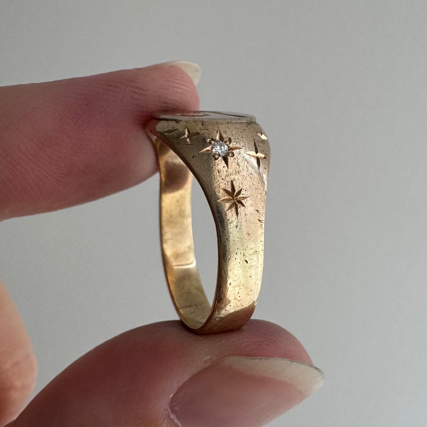 reimagined V I N T A G E // the best witch / 10k yellow gold and diamond witch signet ring / size 7 to 7.5