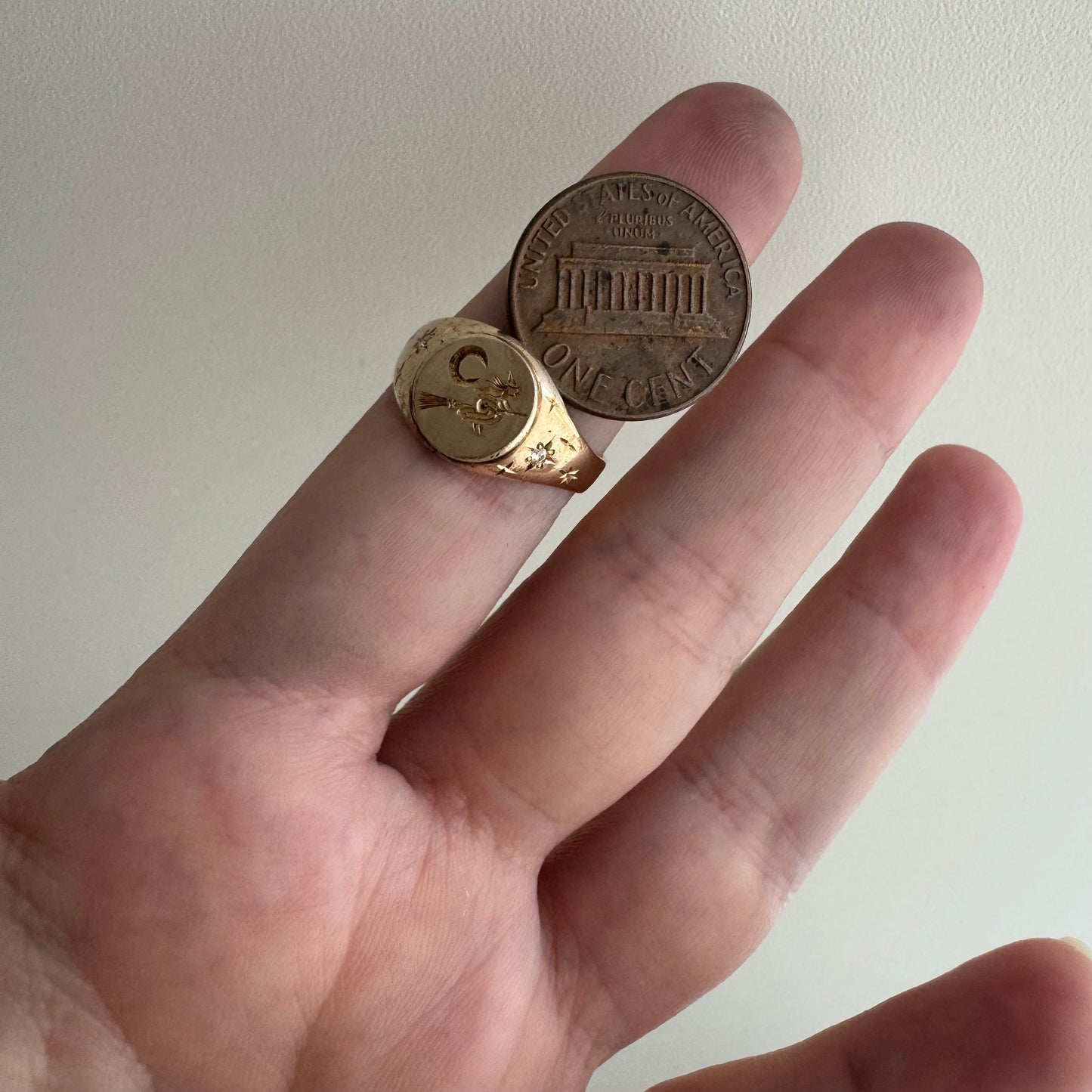 reimagined V I N T A G E // the best witch / 10k yellow gold and diamond witch signet ring / size 7 to 7.5