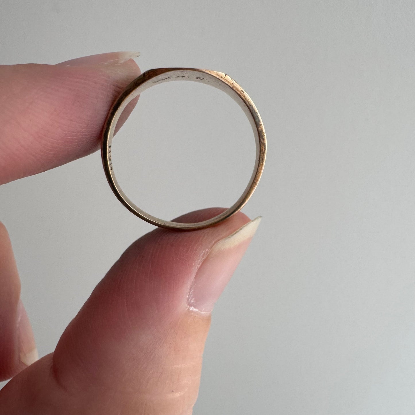 reimagined A N T I Q U E // intuitive guide / 10k rosy yellow signet with a newly engraved bat / size 5.75