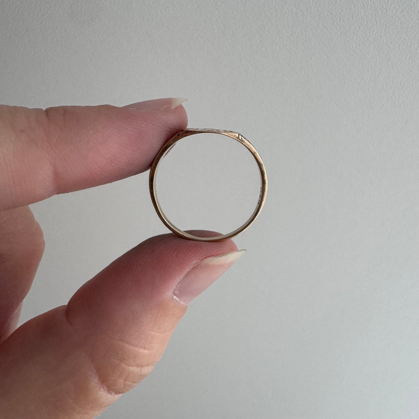 reimagined A N T I Q U E // intuitive guide / 10k rosy yellow signet with a newly engraved bat / size 5.75