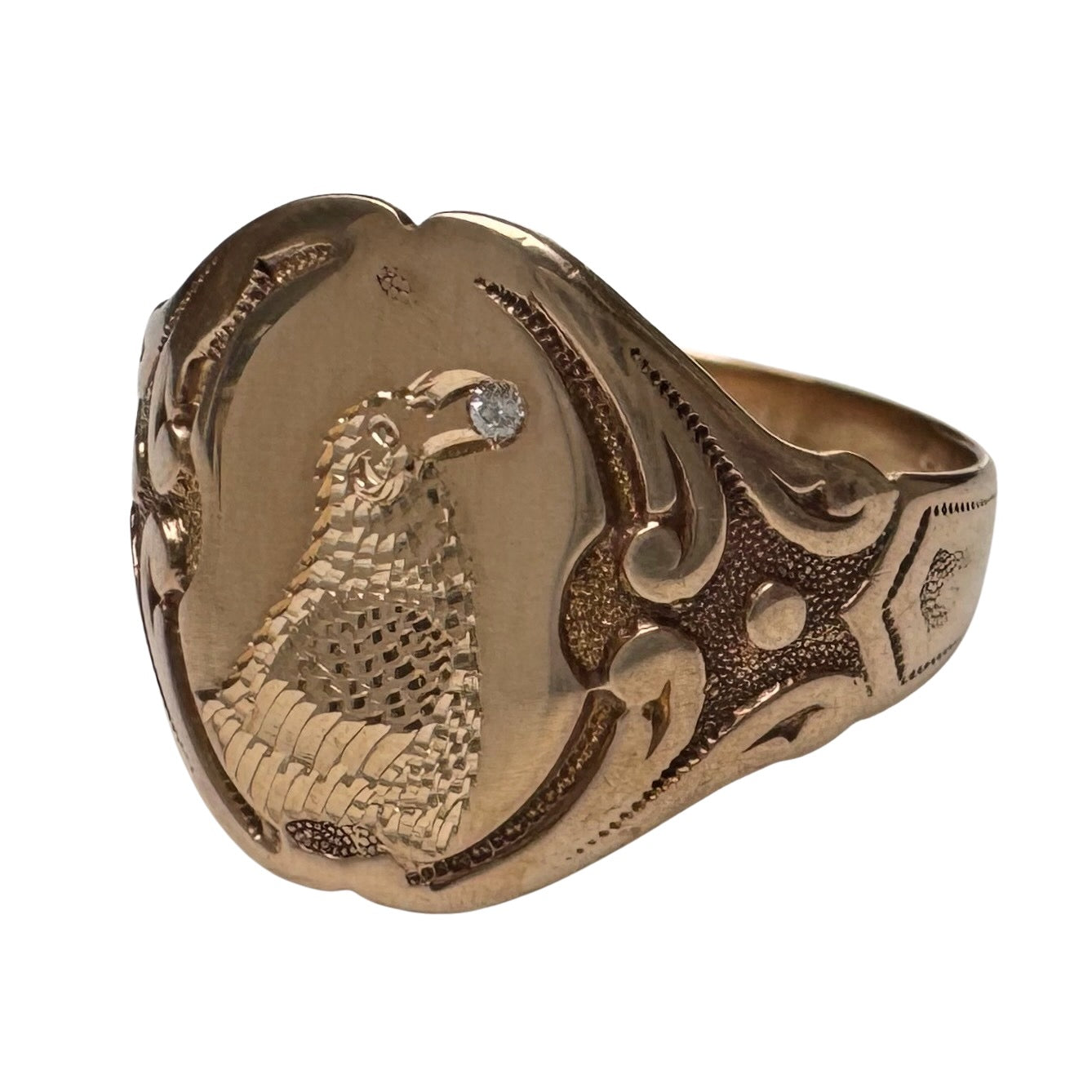 reimagined A N T I Q U E // treasure seeker / 10k rosy gold OB signet with new crow engraving / size 9.5