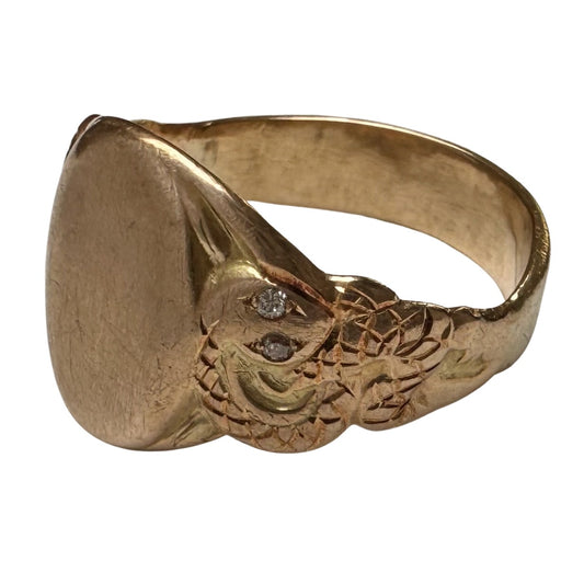 reimagined V I N T A G E // subtle slither / 10k turn of the century blank signet ring with reworked snake shoulders / size 8ish