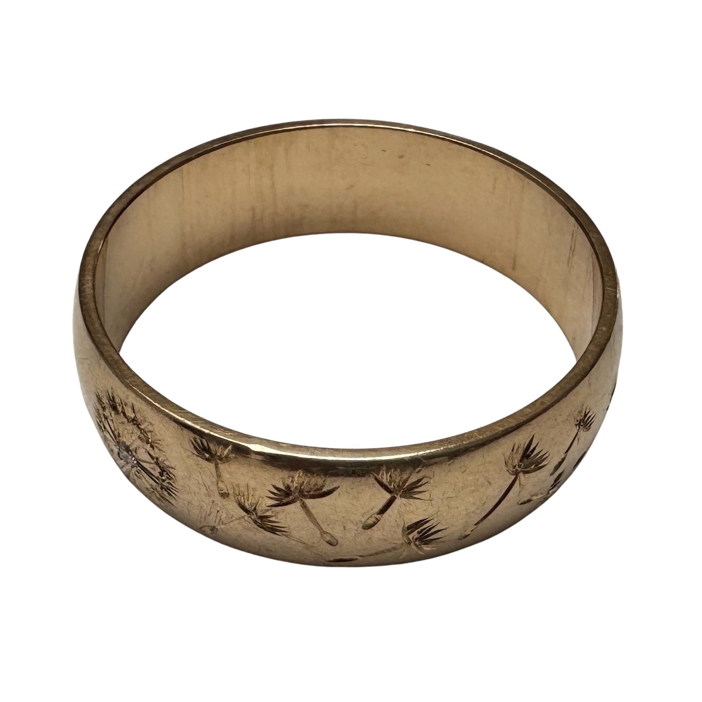 reimagined V I N T A G E // wind blown / 10k yellow gold 5mm band with diamond and wind-blown dandelion seeds / size 6.25 to 6.75