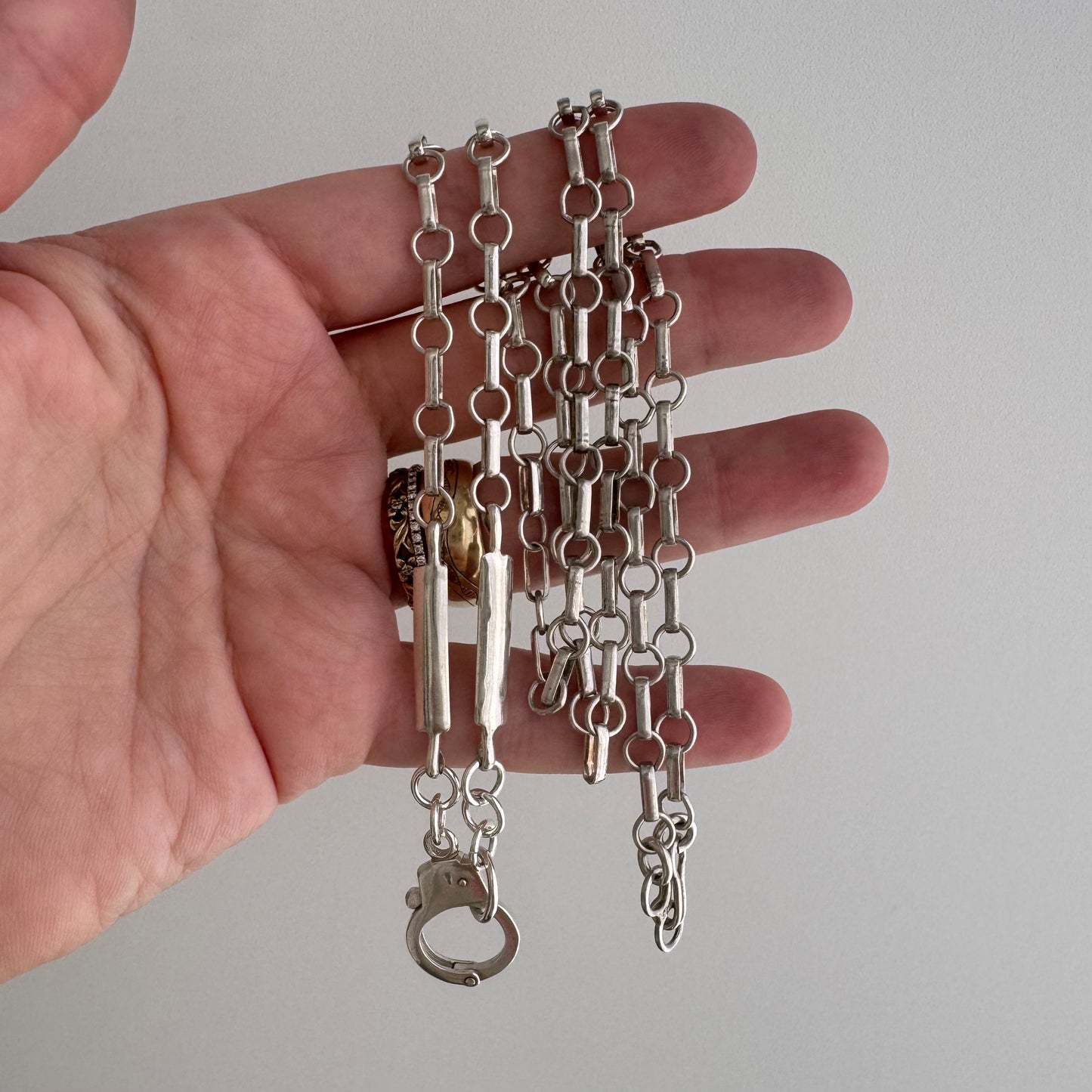 reimagined V I N T A G E // handcuff pendant clasp chain necklace / sterling silver / 30", 18.3g