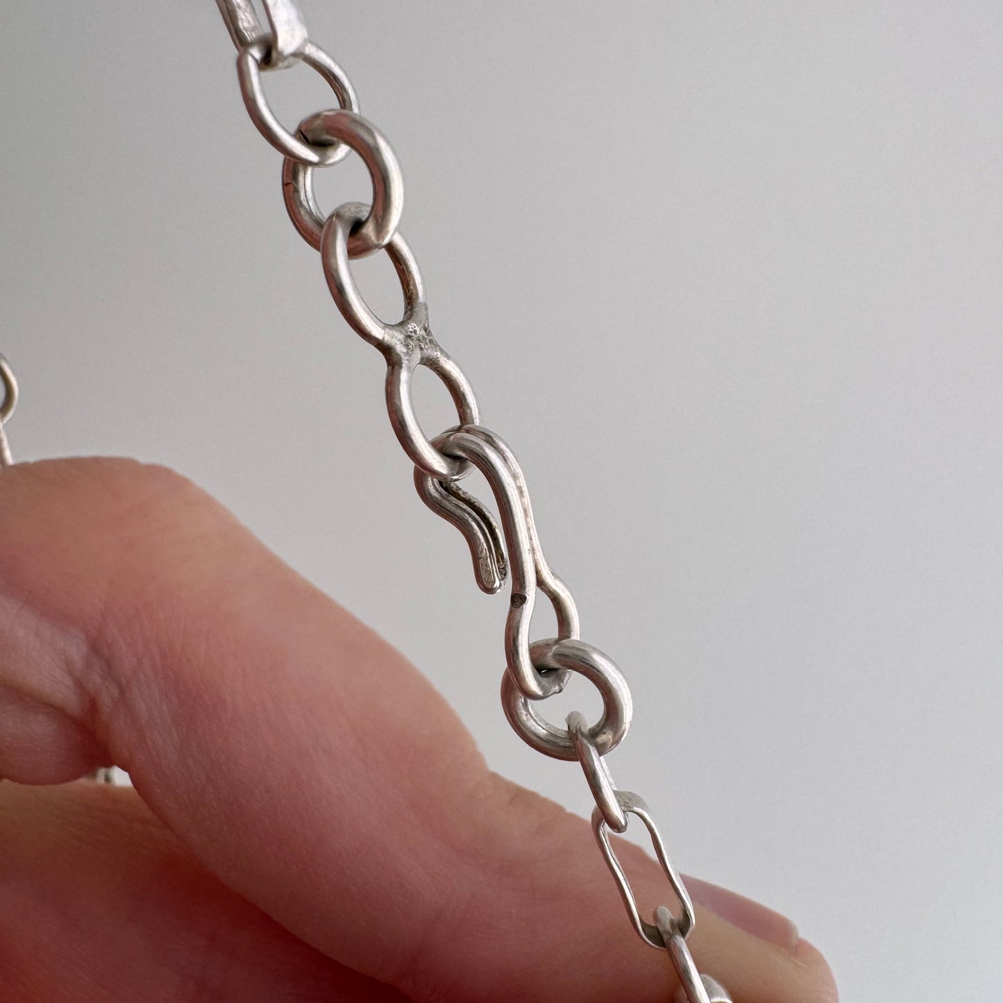 reimagined V I N T A G E // handcuff pendant clasp chain necklace / sterling silver / 30", 18.3g