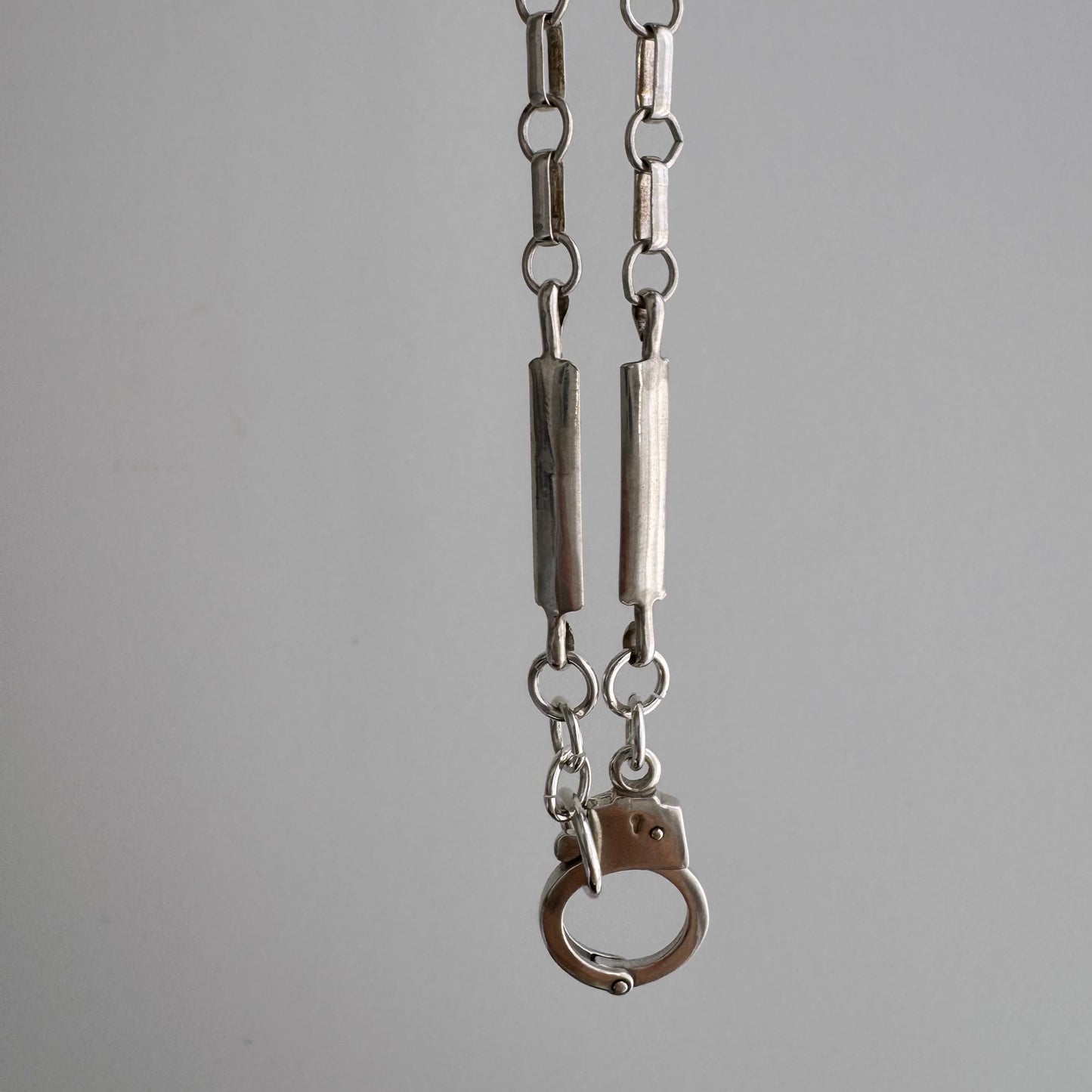 reimagined V I N T A G E // handcuff pendant clasp chain necklace / sterling silver / 30", 18.3g