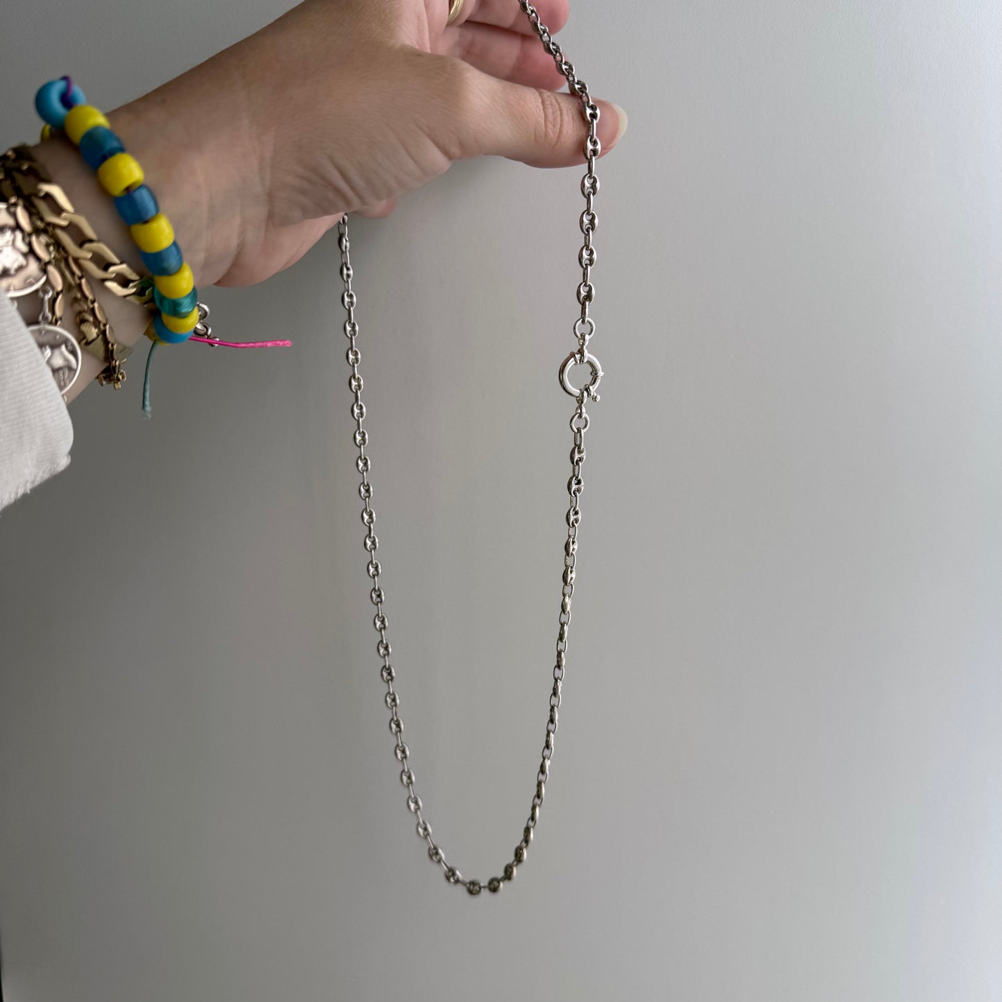 reimagined V I N T A G E // modern day watch chain / re-worked sterling silver puffy mariner anchor link chain / 24.75", 18g