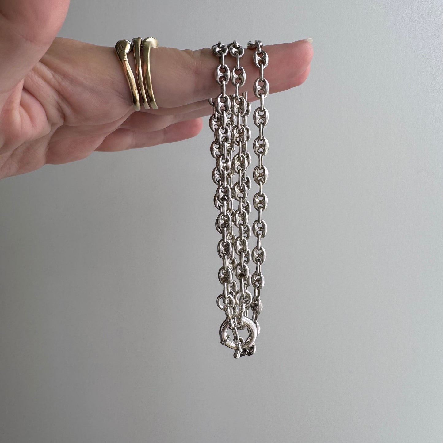 reimagined V I N T A G E // modern day watch chain / re-worked sterling silver puffy mariner anchor link chain / 24.75", 18g
