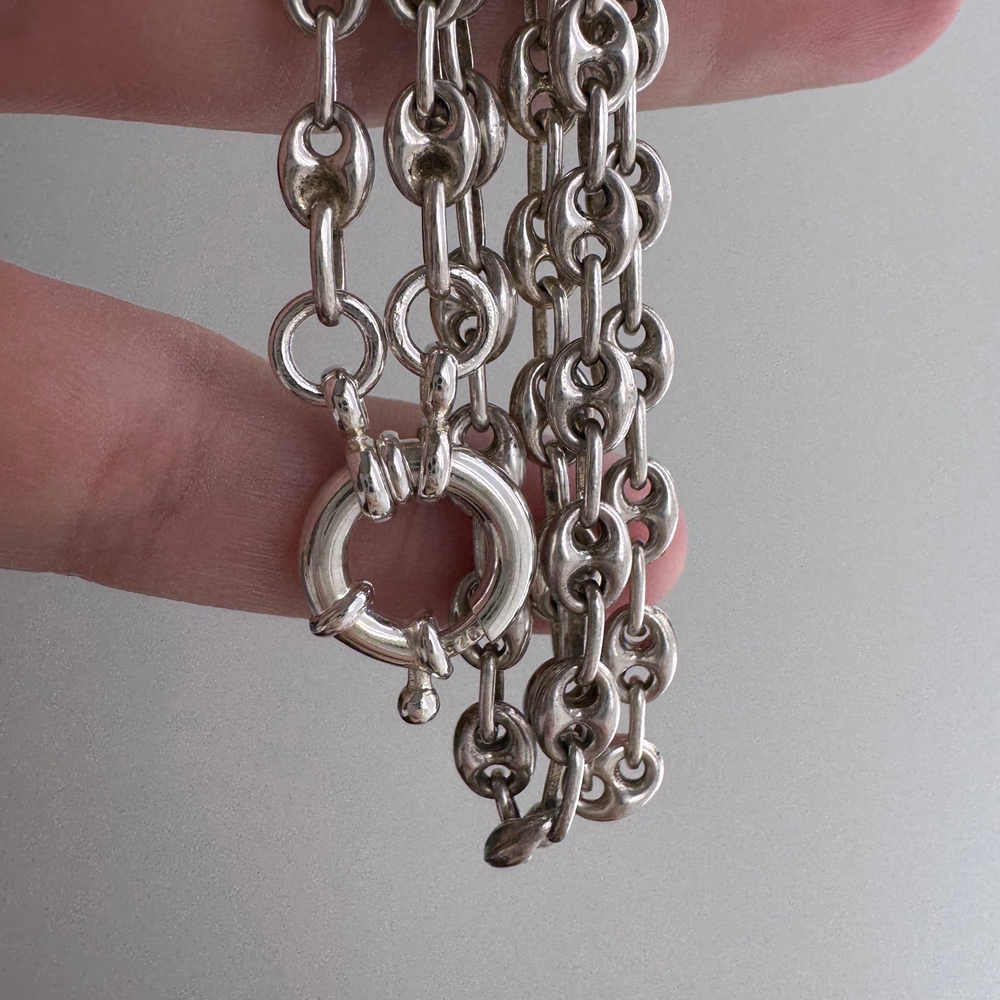 reimagined V I N T A G E // modern day watch chain / re-worked sterling silver puffy mariner anchor link chain / 24.75", 18g