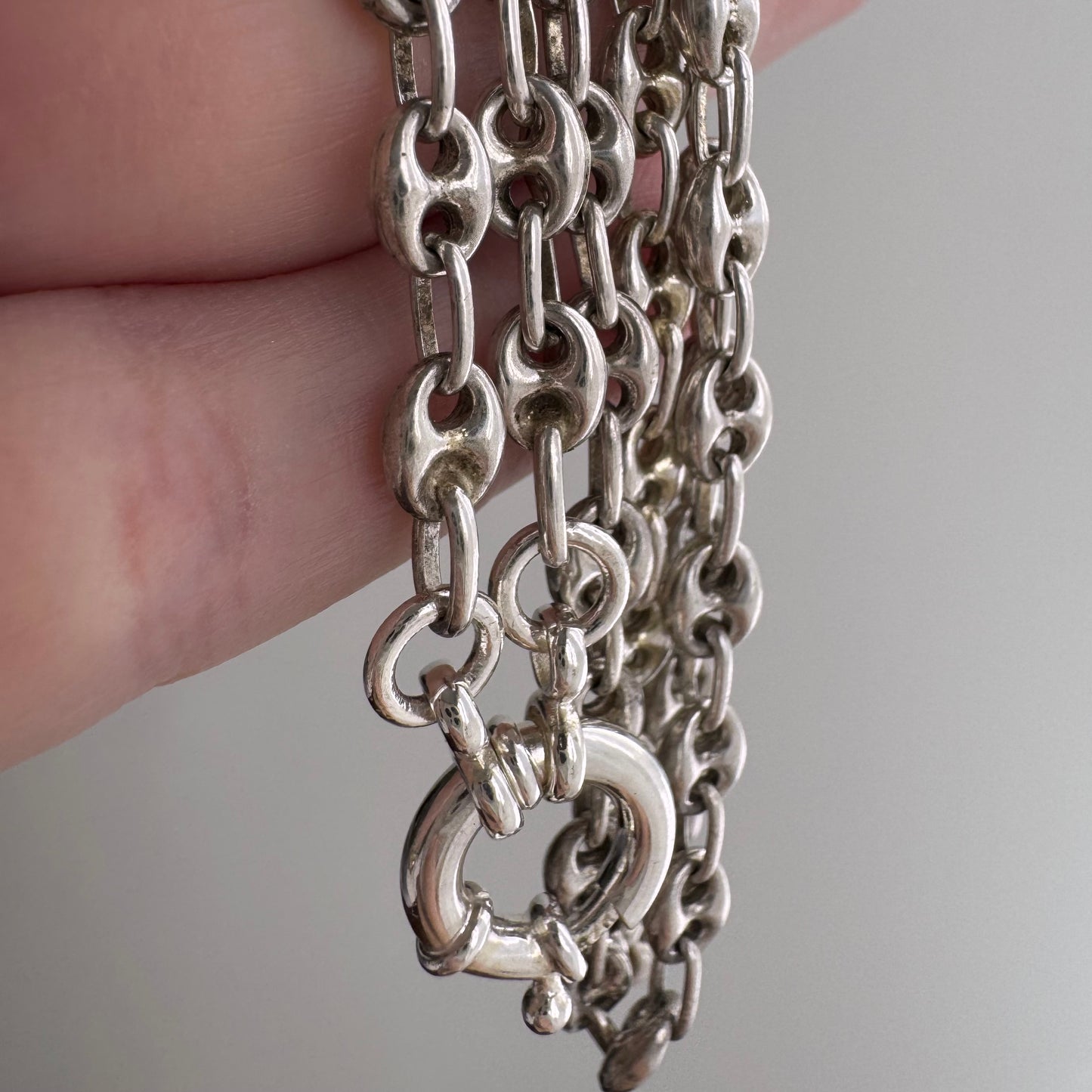 reimagined V I N T A G E // modern day watch chain / re-worked sterling silver puffy mariner anchor link chain / 24.75", 18g