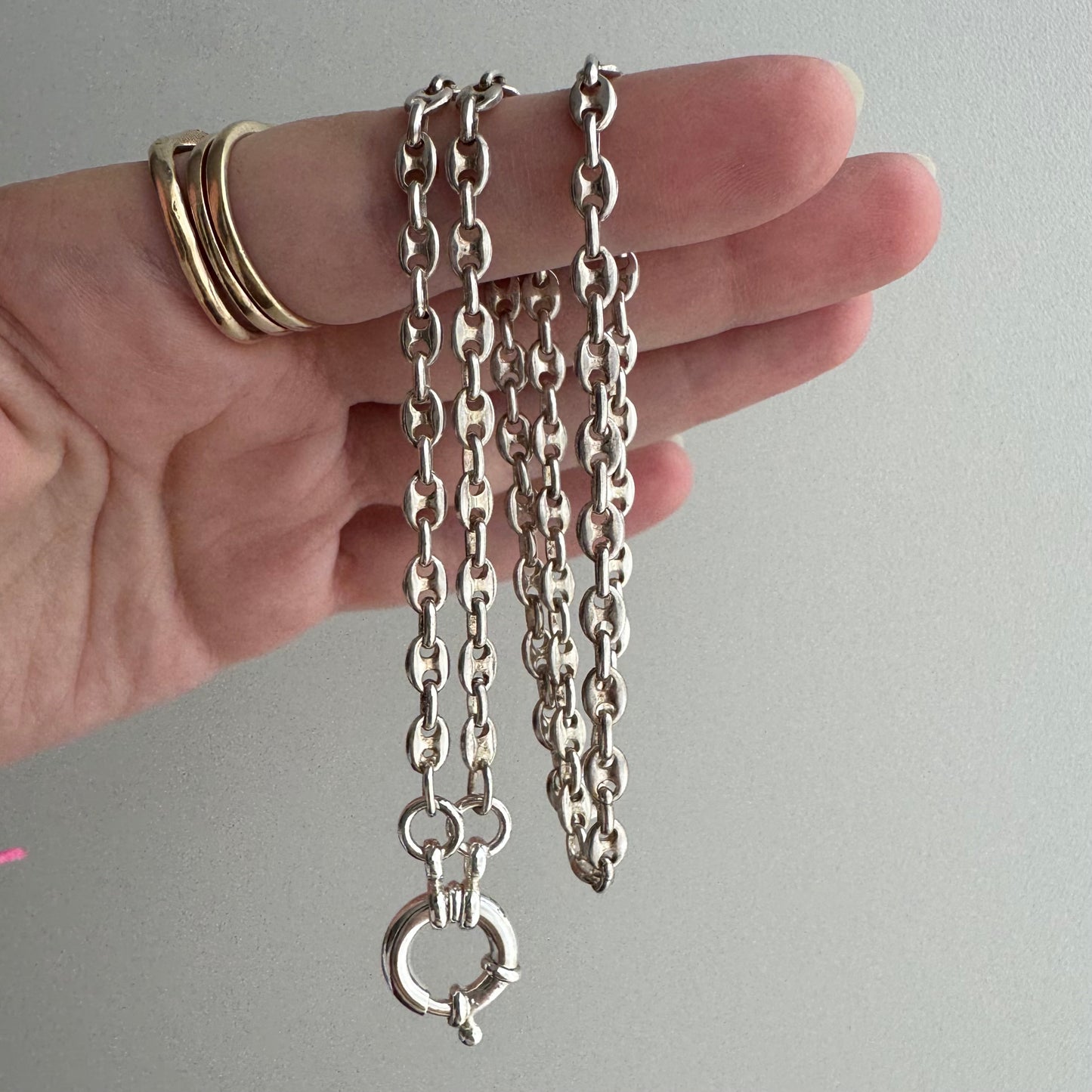 reimagined V I N T A G E // modern day watch chain / re-worked sterling silver puffy mariner anchor link chain / 18.75", 12.7g