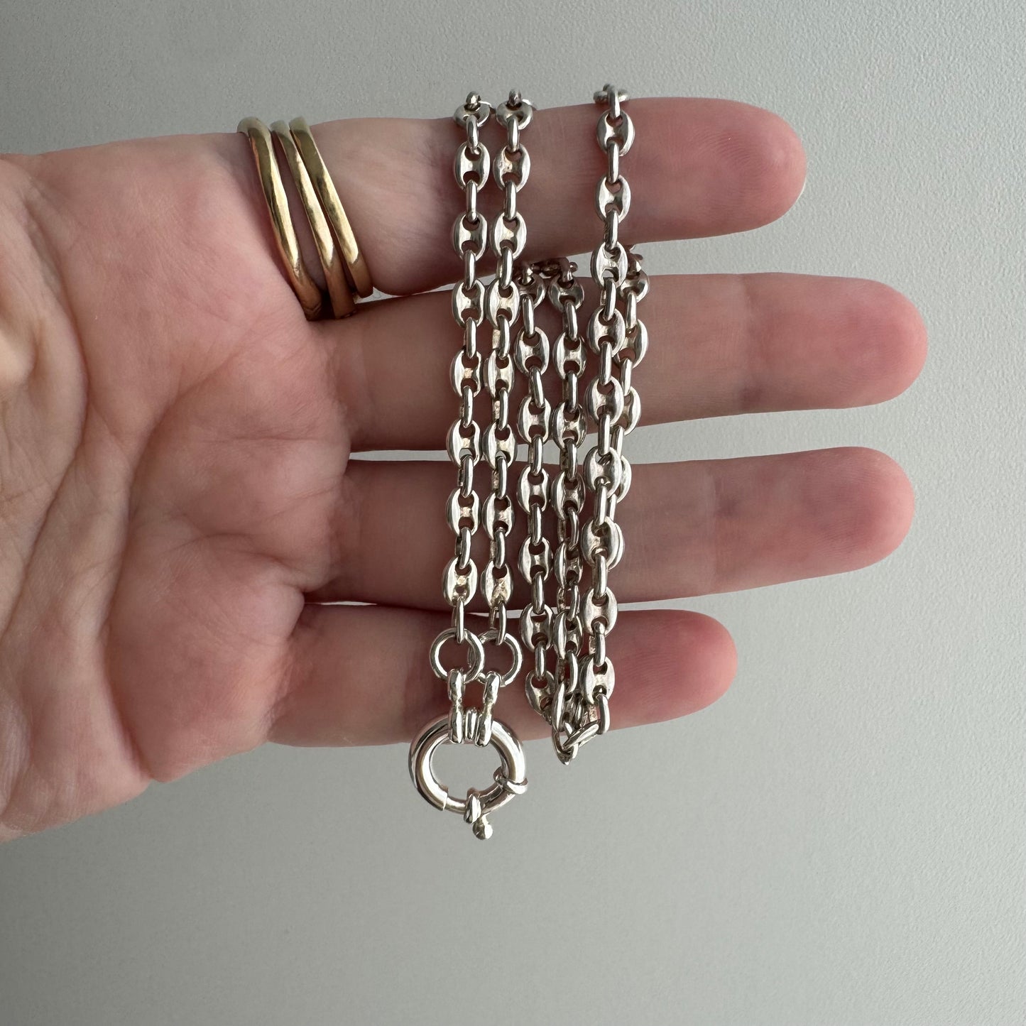 reimagined V I N T A G E // modern day watch chain / re-worked sterling silver puffy mariner anchor link chain / 18.75", 12.7g
