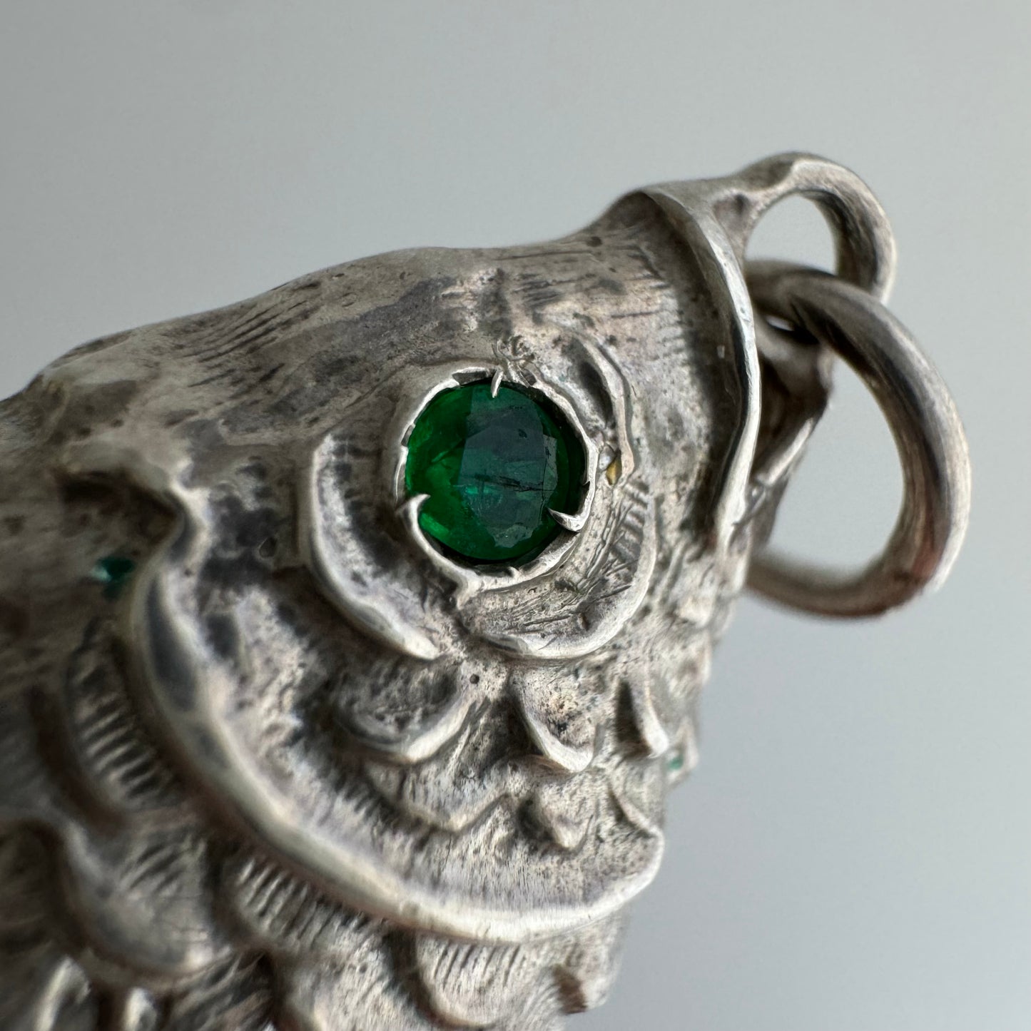 V I N T A G E // lucky catch / huge British sterling silver articulated wiggle fish with green eyes / a large pendant (Copy)