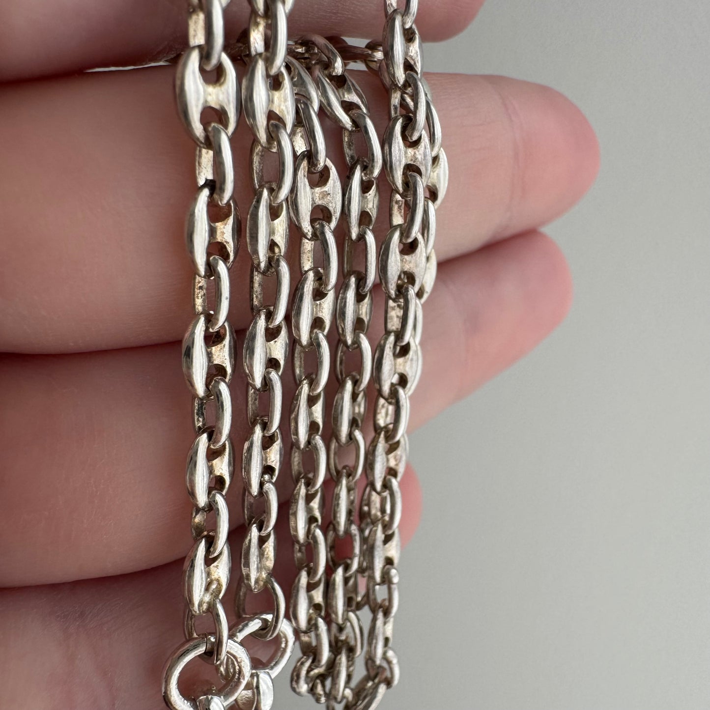 reimagined V I N T A G E // modern day watch chain / re-worked sterling silver puffy mariner anchor link chain / 18.75", 12.7g