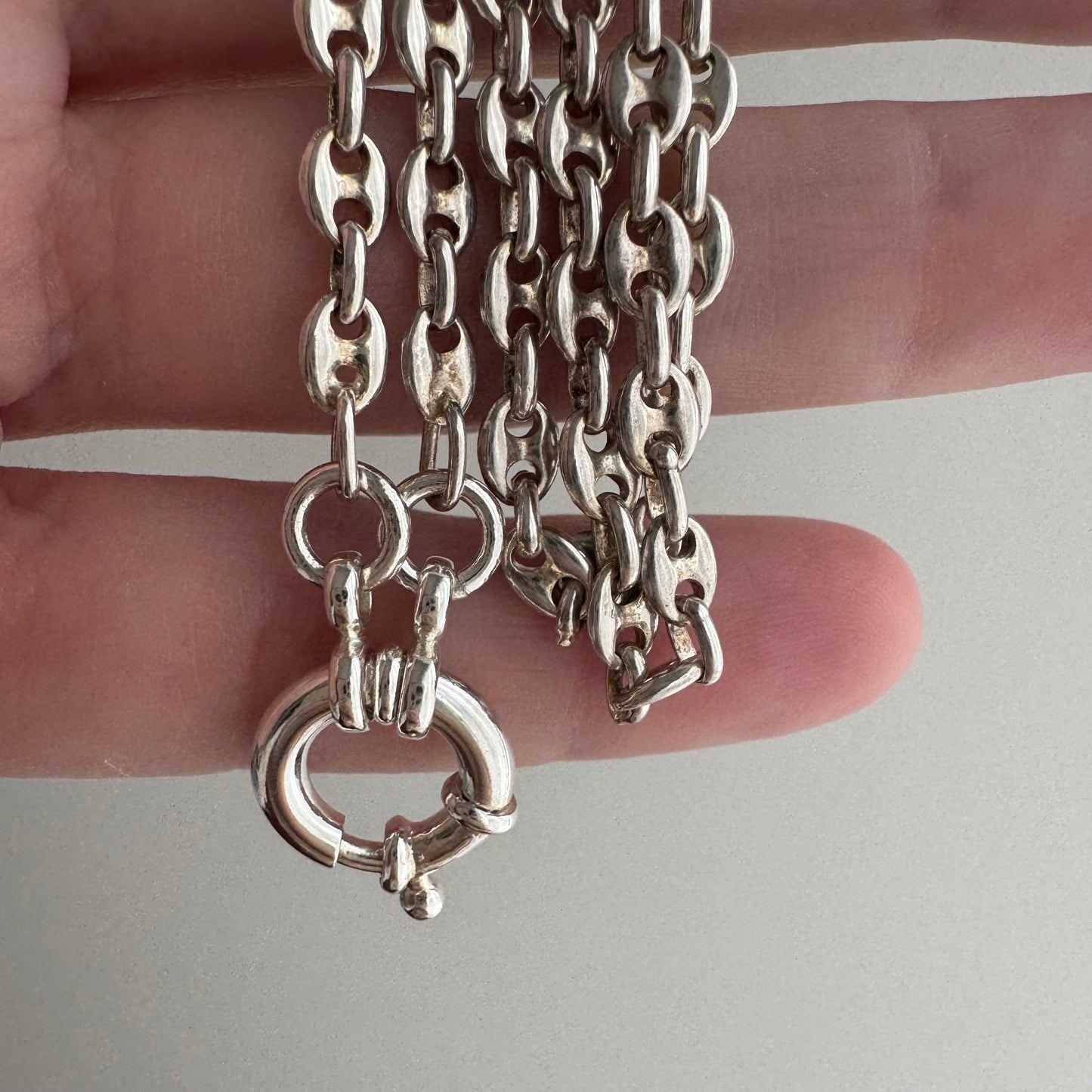 reimagined V I N T A G E // modern day watch chain / re-worked sterling silver puffy mariner anchor link chain / 18.75", 12.7g