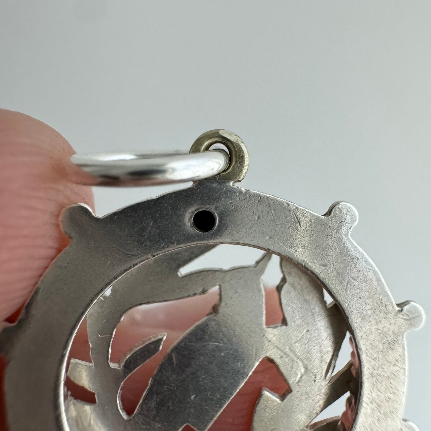 A N T I Q U E // the lookout / sterling silver bird and foliage in a detailed round frame / a pendant