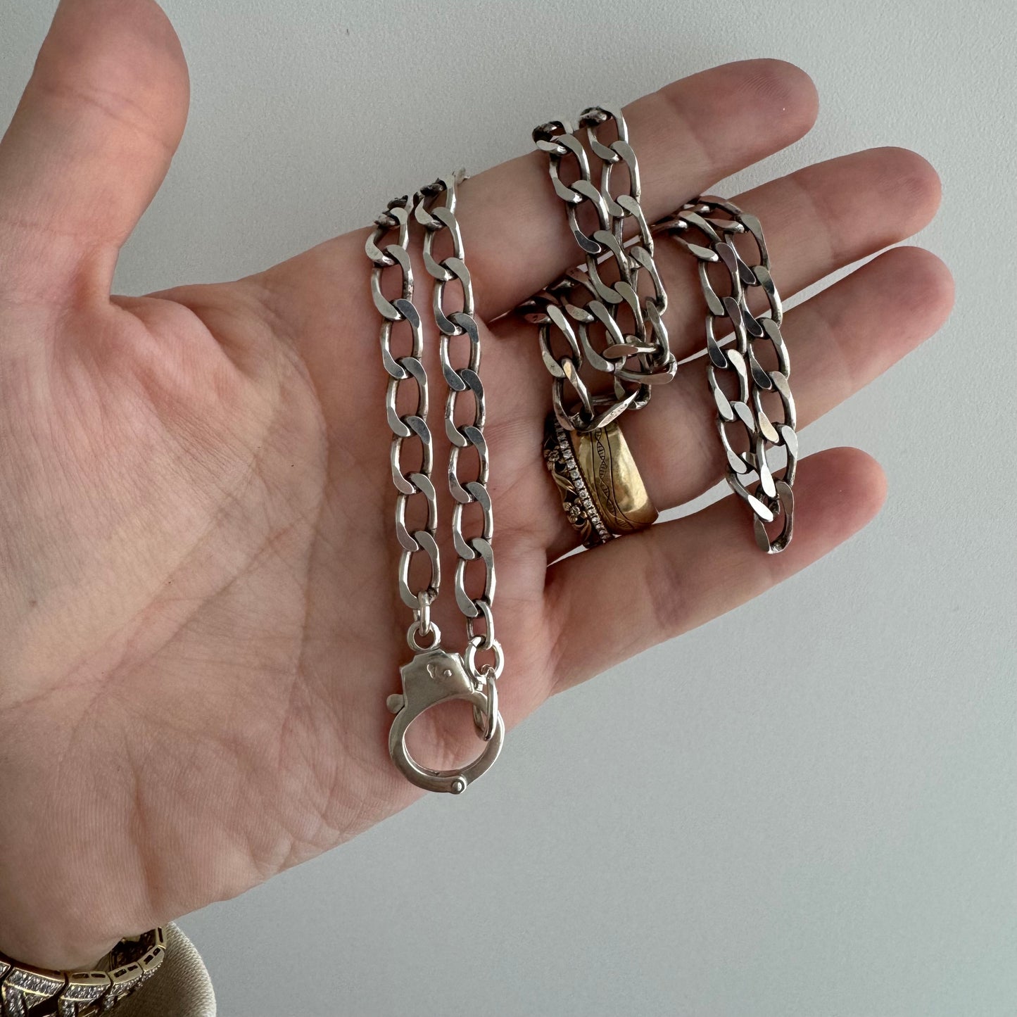 reimagined V I N T A G E // handcuff clasp / sterling silver oval curb chain / just under 20.25", 24.4g