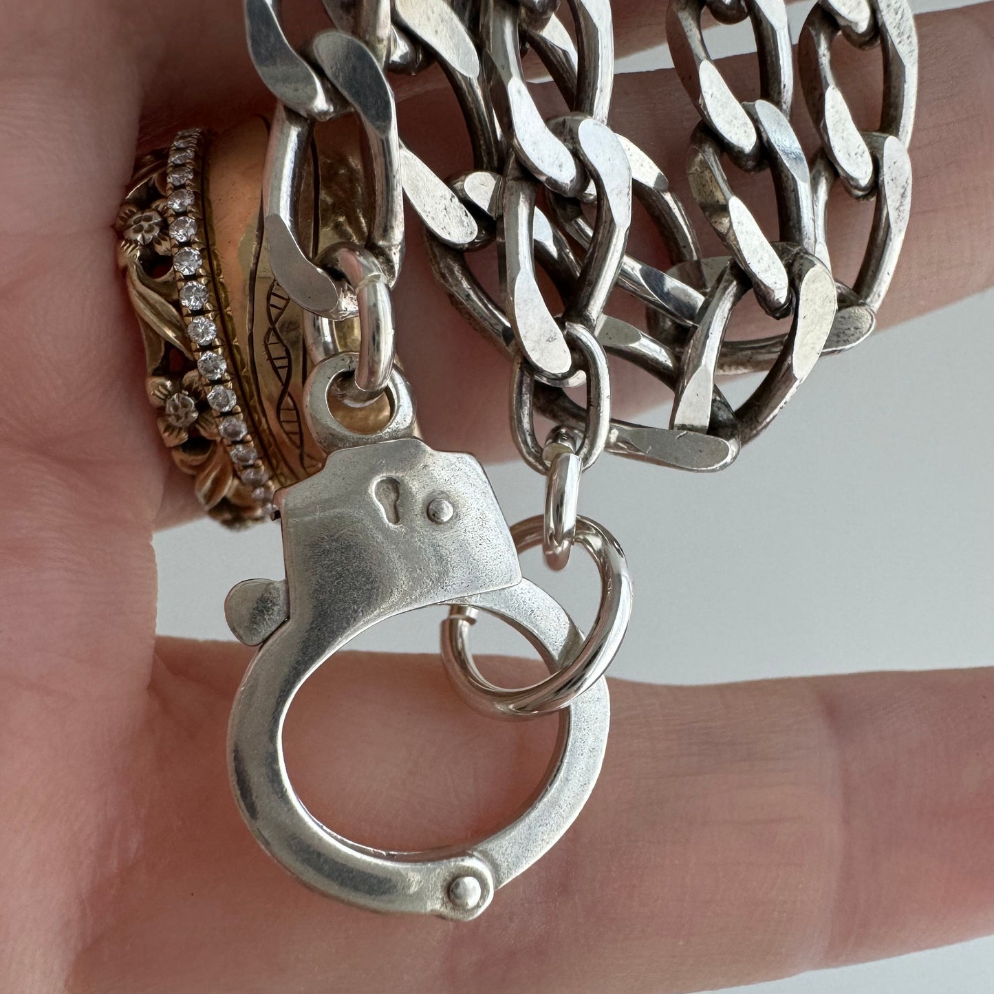 reimagined V I N T A G E // handcuff clasp / sterling silver oval curb chain / just under 20.25", 24.4g