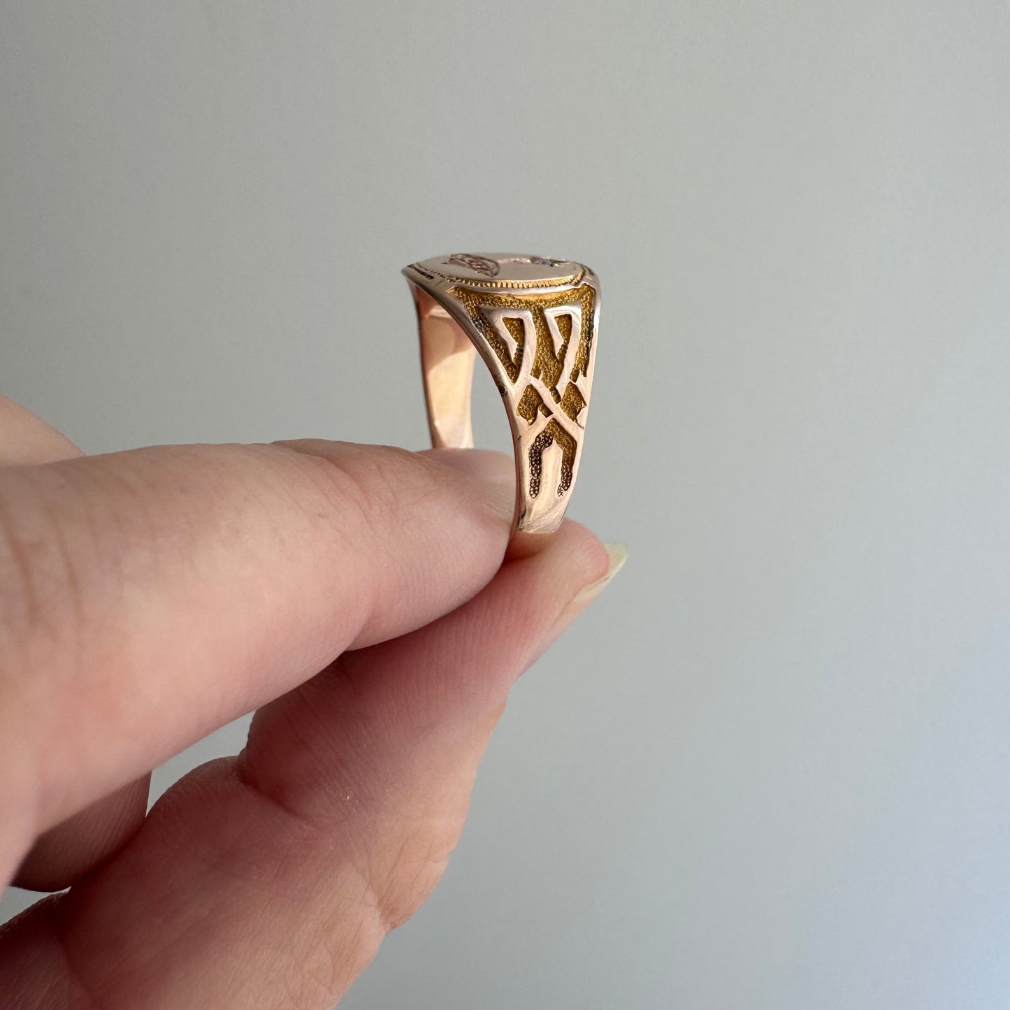 reimagined A N T I Q U E // they come in peace / edwardian era 10k rosy gold signet ring + new UFO and diamond / size 8.75