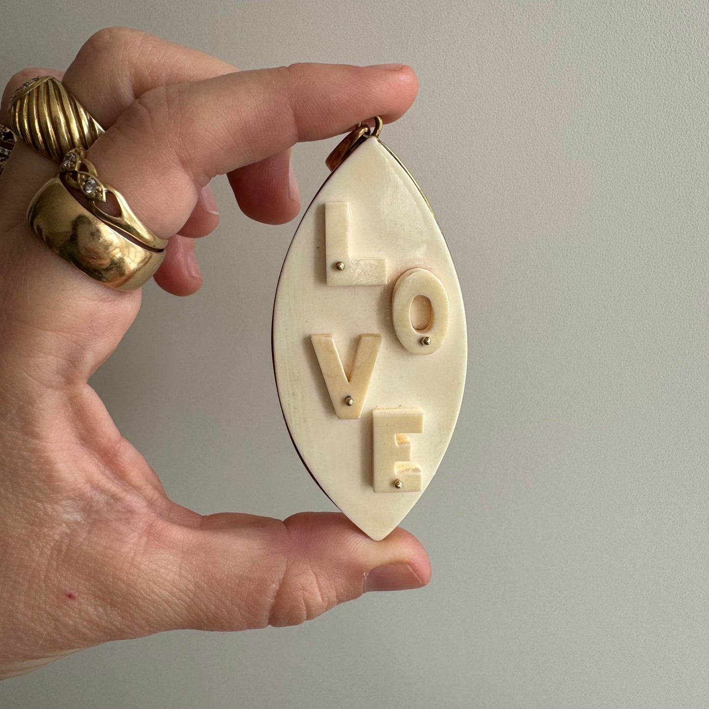 V I N T A G E // oversized LOVE / 1970s 14k and bone humongous LOVE / a giant pendant