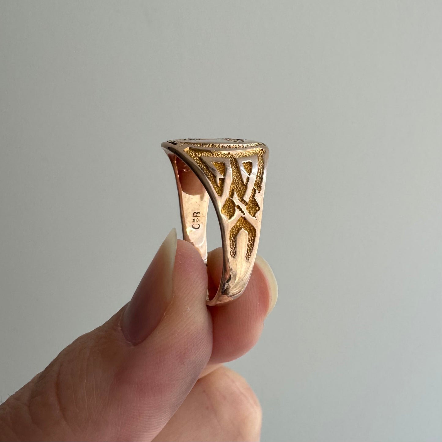 reimagined A N T I Q U E // they come in peace / edwardian era 10k rosy gold signet ring + new UFO and diamond / size 8.75