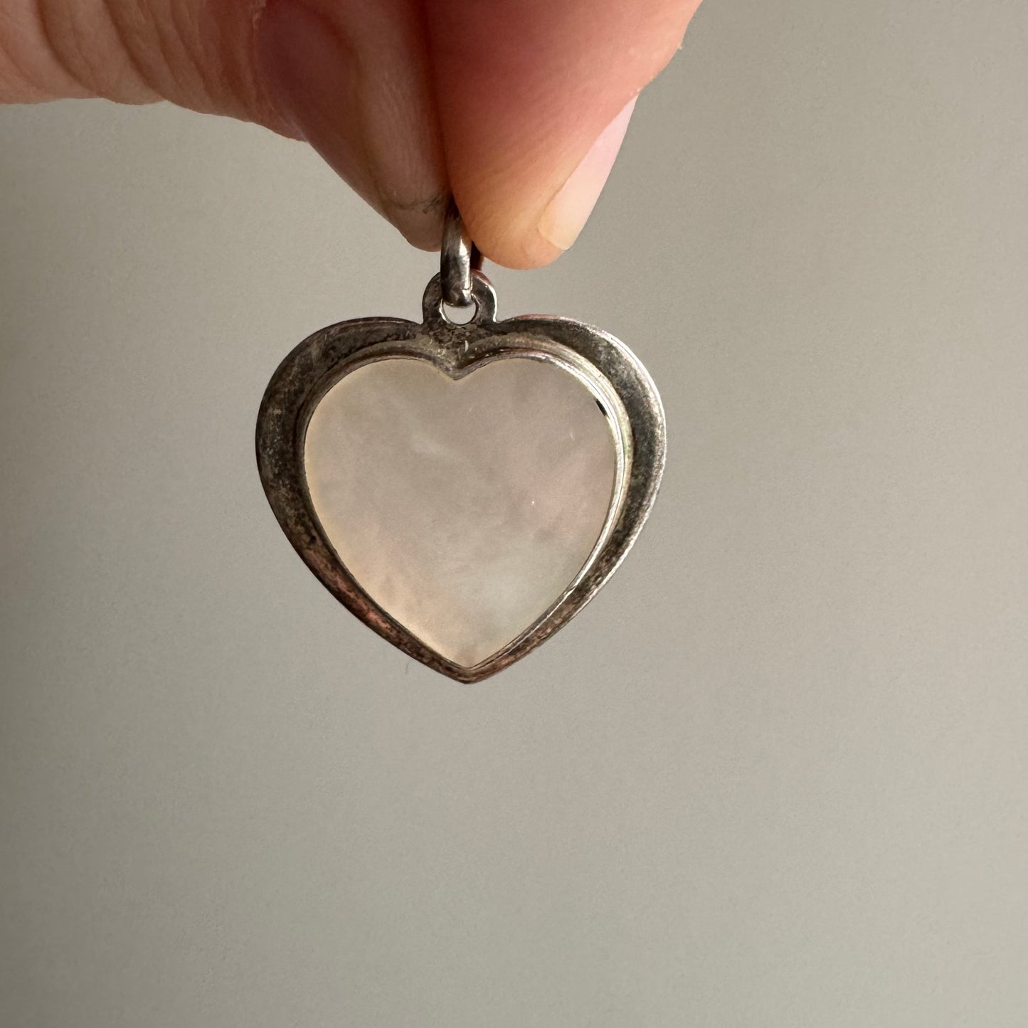 V I N T A G E // shimmery shiny mother of pearl and sterling silver heart pendant