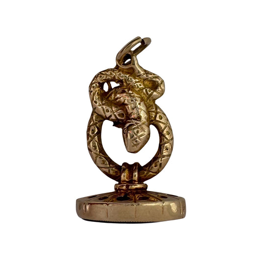 V I N T A G E // 1980s does 1890s / 9k and bloodstone victorian revival snake fob / a pendant