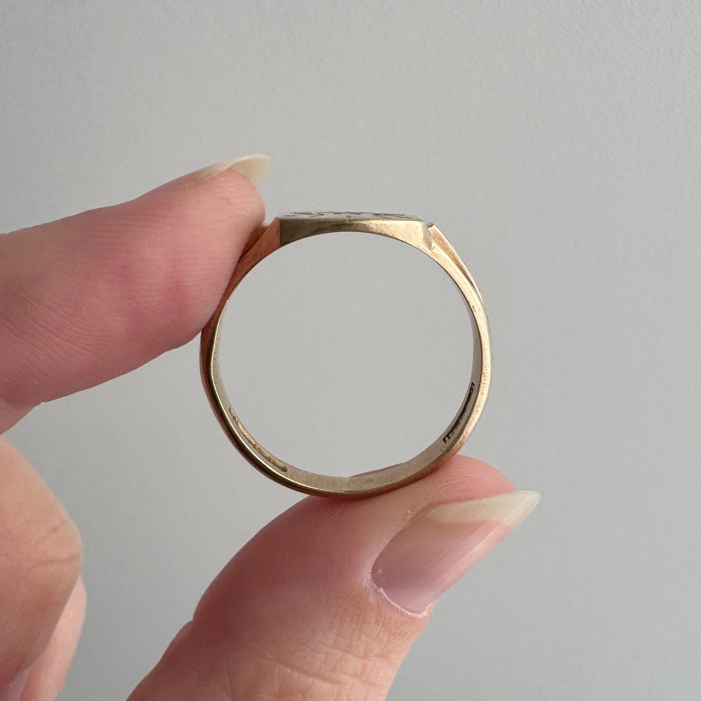 reimagined V I N T A G E // intuitive guide / 9k rosy yellow signet with a newly engraved bat / size 9.5