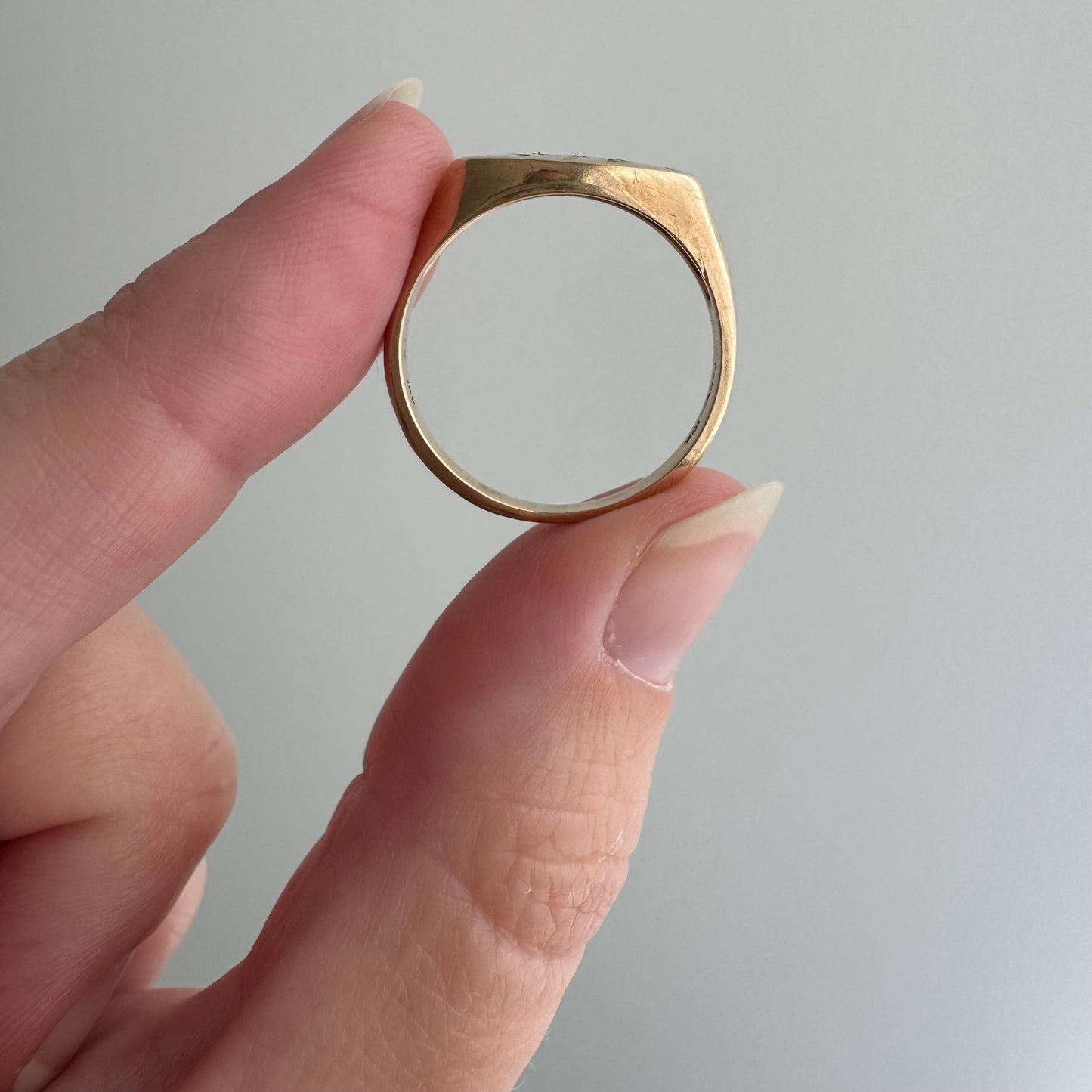 reimagined V I N T A G E // letting go / 10k gold signet with newly engraved dandelion and diamond / size 7.75+