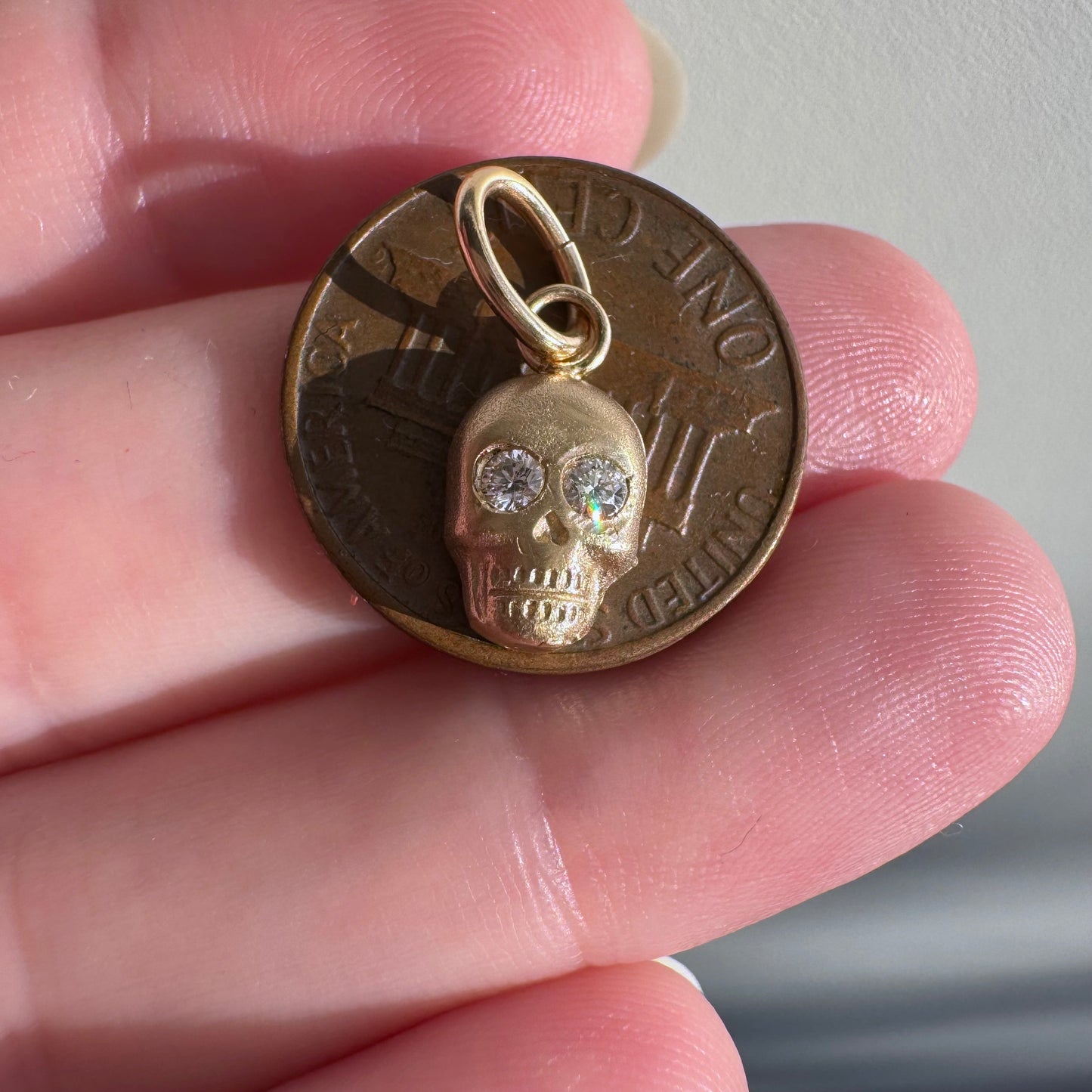 N E W // memento mori grin / 14k yellow gold skull with diamond eyes / a pendant or charm