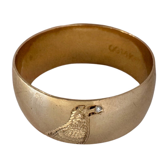 reimagined V I N T A G E // treasure seeker / 14k yellow gold wide band with new crow engraving / size 9.25 - 10.25