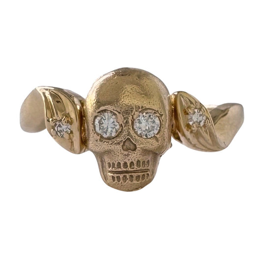 reimagined V I N T A G E // memento mori / 14k yellow gold and diamond ring / skull conversion ring / size 6.5+