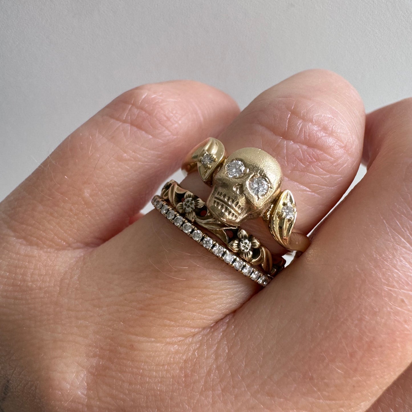 reimagined V I N T A G E // memento mori / 14k yellow gold and diamond ring / skull conversion ring / size 6.5+