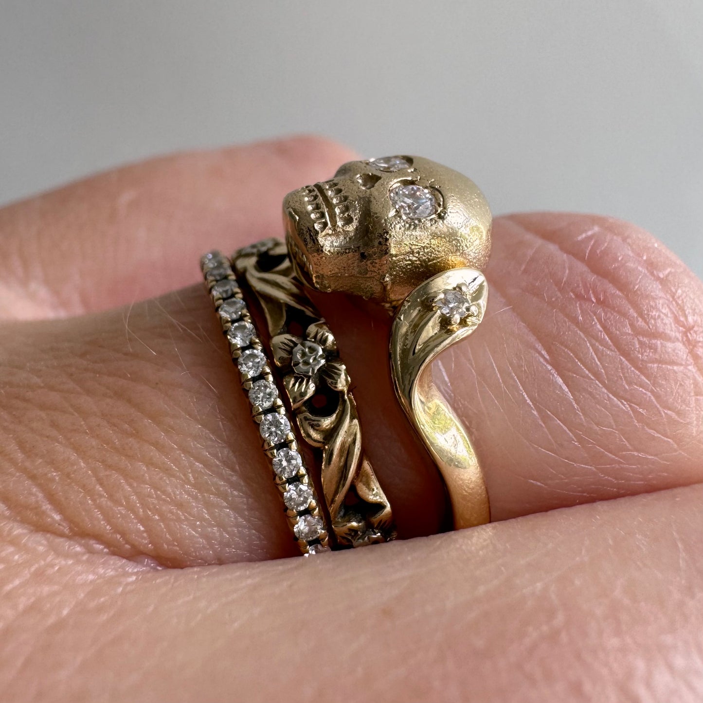 reimagined V I N T A G E // memento mori / 14k yellow gold and diamond ring / skull conversion ring / size 6.5+