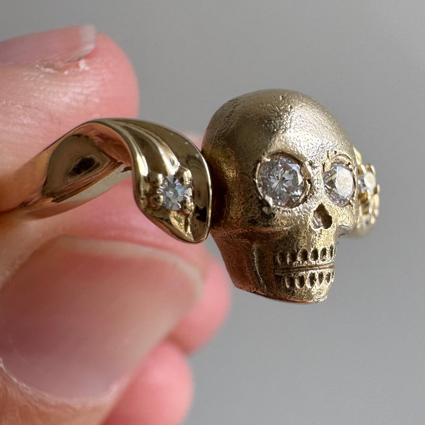 reimagined V I N T A G E // memento mori / 14k yellow gold and diamond ring / skull conversion ring / size 6.5+