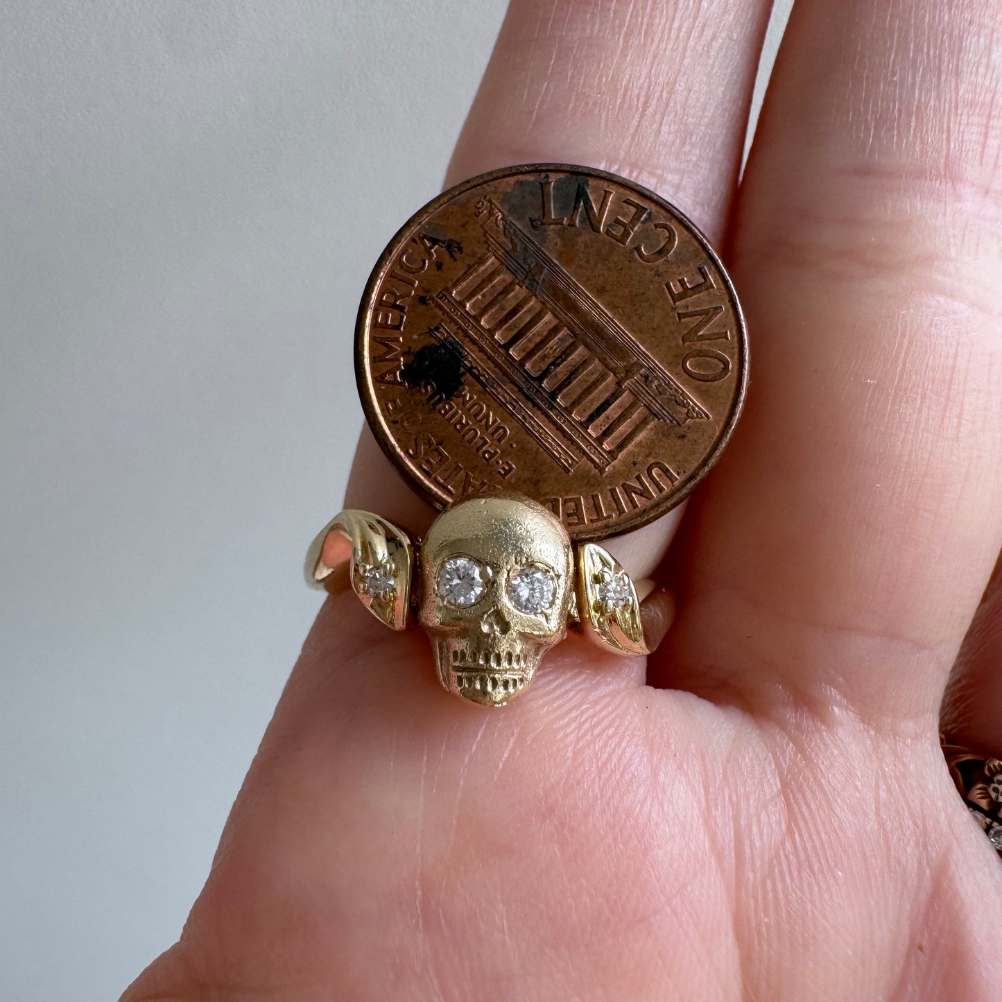 reimagined V I N T A G E // memento mori / 14k yellow gold and diamond ring / skull conversion ring / size 6.5+