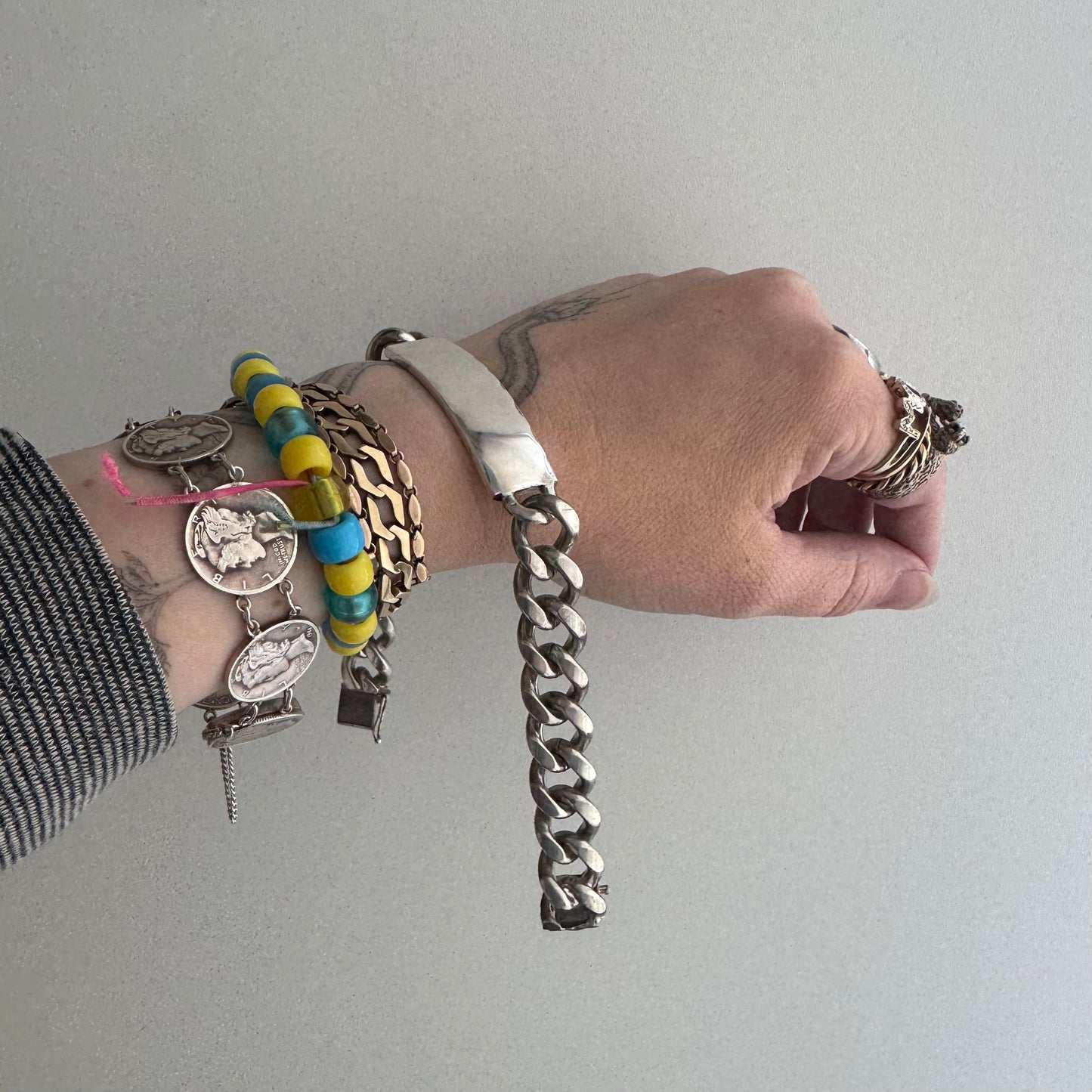 V I N T A G E // timeless ID / sterling silver heavy chunky mid century curb chain ID bracelet / 8.5", 64.5g