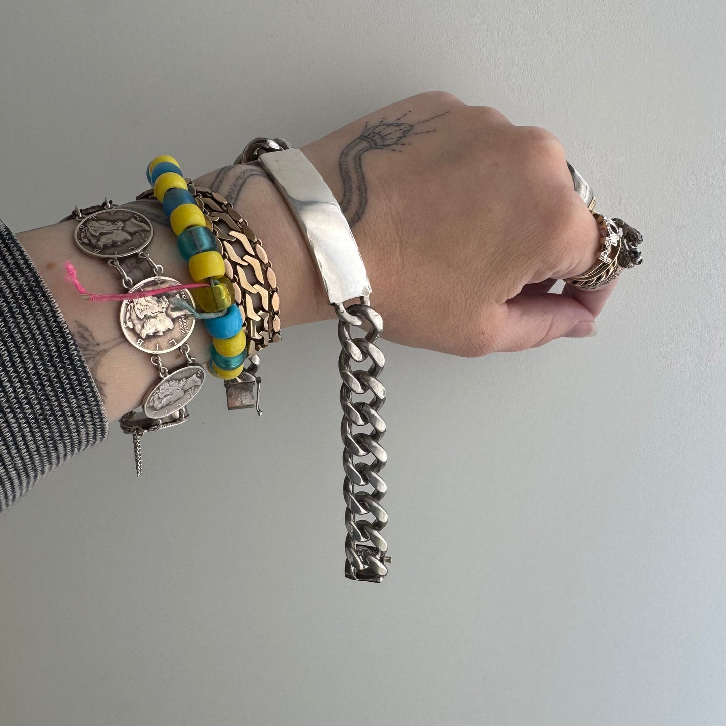 V I N T A G E // timeless ID / sterling silver heavy chunky mid century curb chain ID bracelet / 8.5", 64.5g