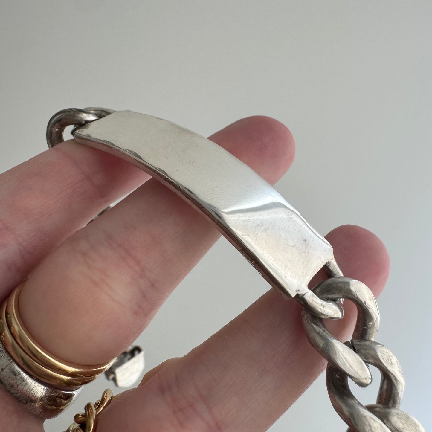 V I N T A G E // timeless ID / sterling silver heavy chunky mid century curb chain ID bracelet / 8.5", 64.5g