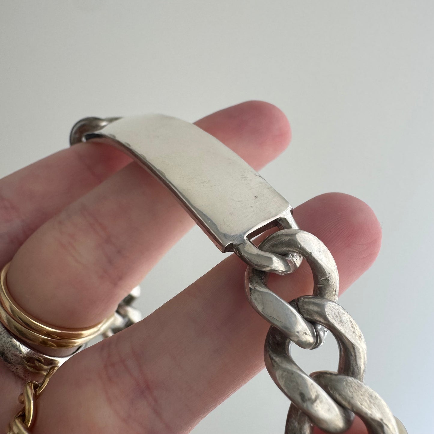 V I N T A G E // timeless ID / sterling silver heavy chunky mid century curb chain ID bracelet / 8.5", 64.5g