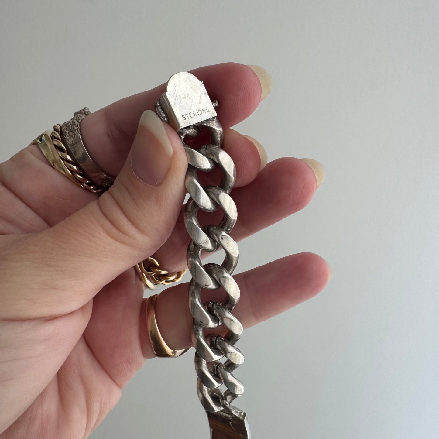 V I N T A G E // timeless ID / sterling silver heavy chunky mid century curb chain ID bracelet / 8.5", 64.5g